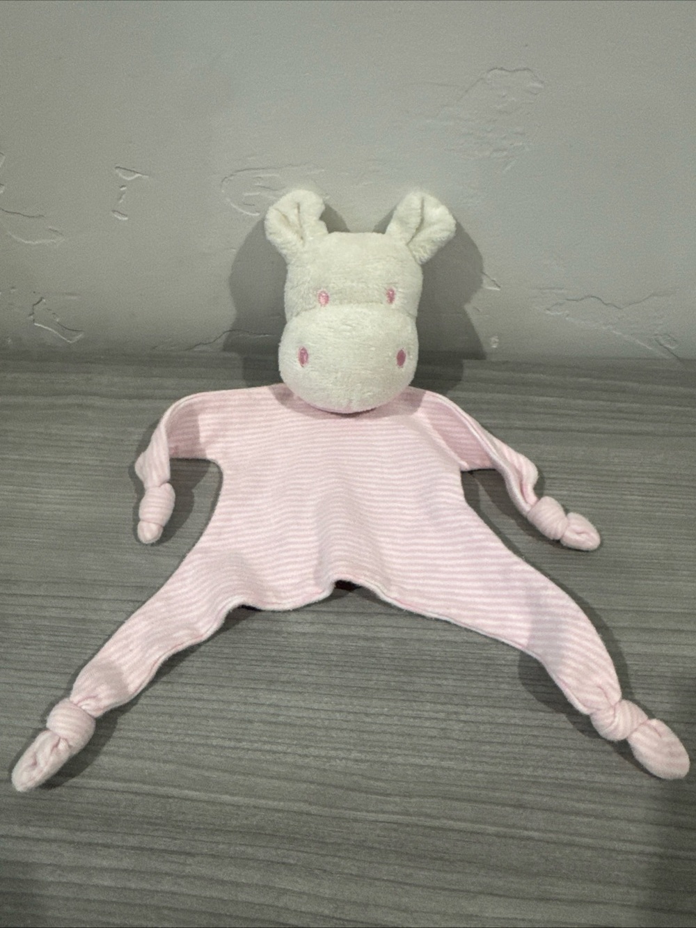 Topo Mini Hippo Knotted Lovey Striped Pink White 9” Stuffed Plush Toy HTF